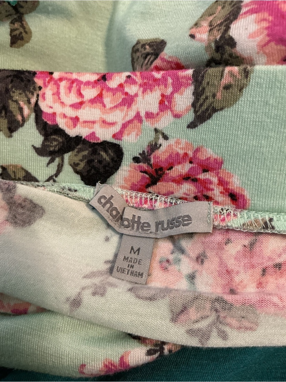 Charlotte Russe Mint Maxi Skirt with Pink Floral Print High Front Split - Picture 4 of 5